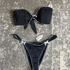 Dippin' Daisy's Black Bikini Bottom with White Scallop Trim and Cream Bow